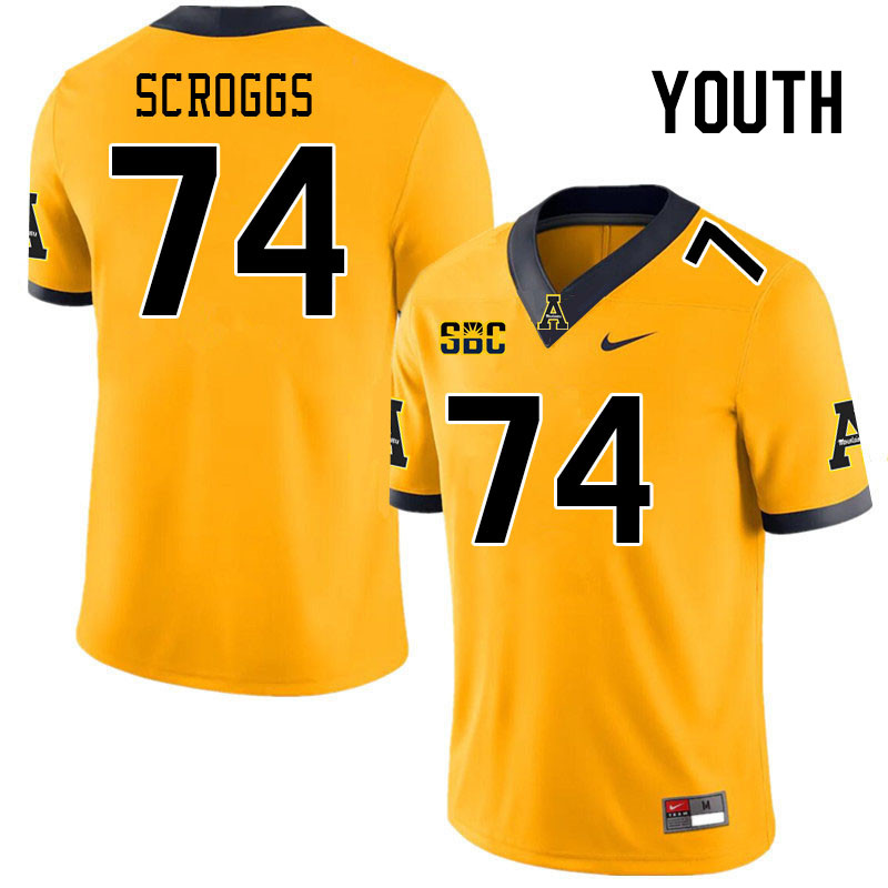 Youth #74 Griffin Scroggs Appalachian State Mountaineers College Football Jerseys Stitched Sale-Gold - Click Image to Close